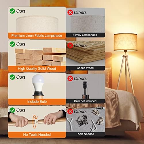 OUTON Tripod Floor Lamp – Dimmable LED Wood Standing Light with Remote