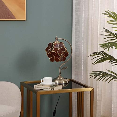 Bieye Tiffany Style Stained Glass Cherry Blossom Table Lamp – Brass Base
