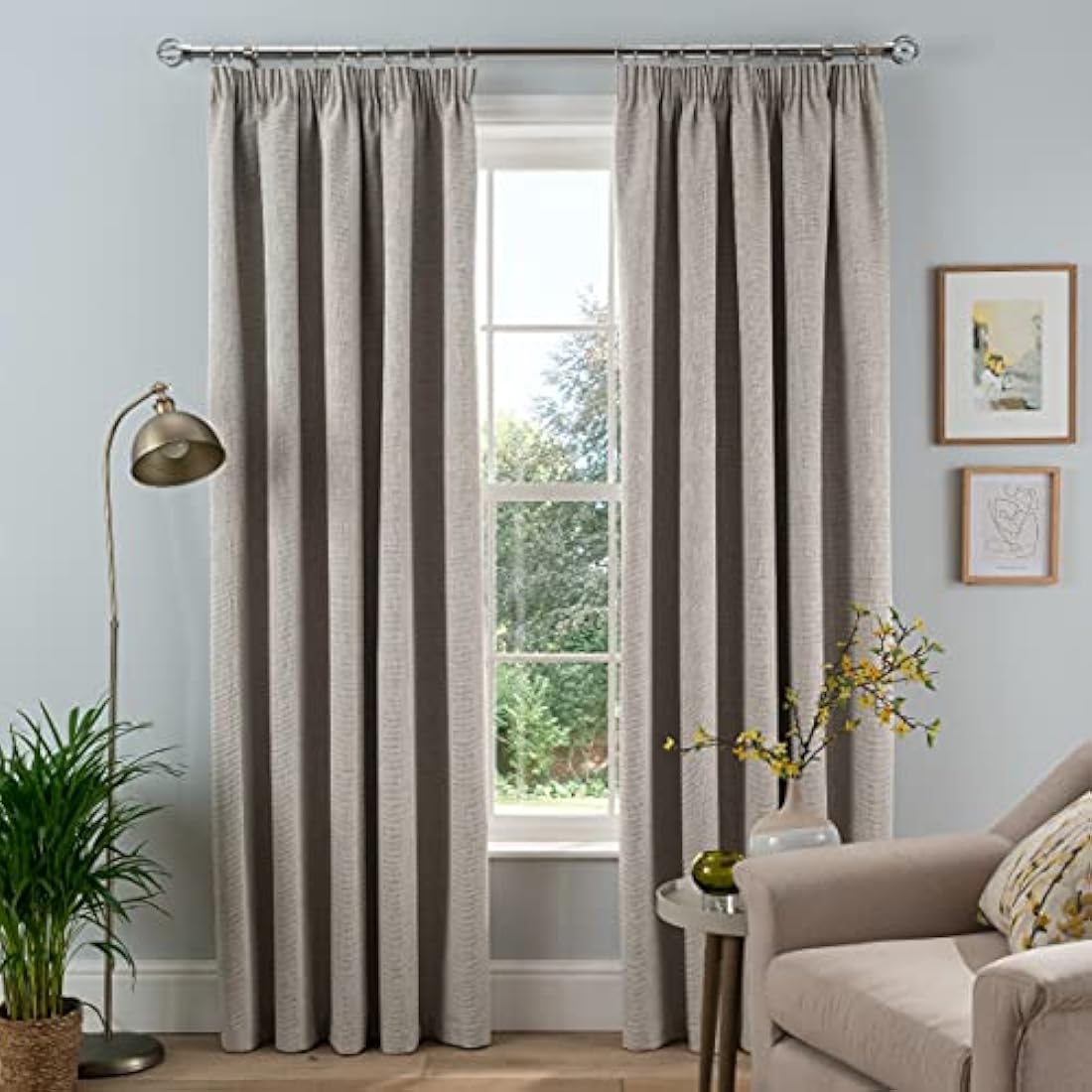 Sleepdown Blackout Pencil Pleat Curtains – Thermal Rib Weave Natural