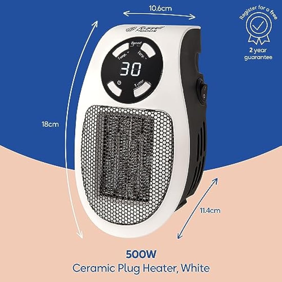 Russell Hobbs 500W Ceramic Plug-In Heater | Portable Space Heater - White