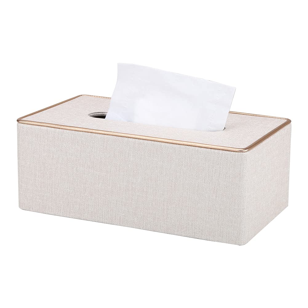 KINGFOM PU Leather Rectangle Tissue Box Cover Holder | Pearl White