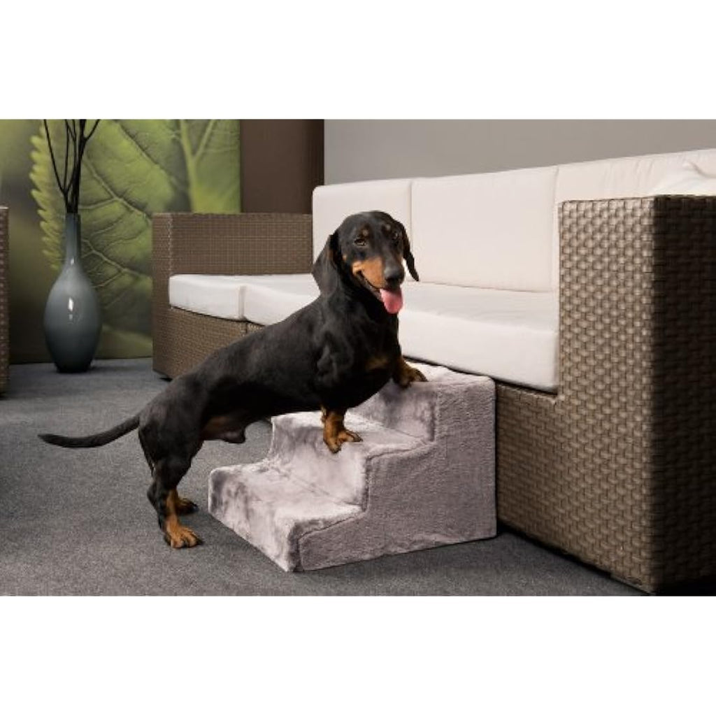 Jolof Store Easy Step Dog Stairs – Washable Grey Pet Ramp for Joint Support