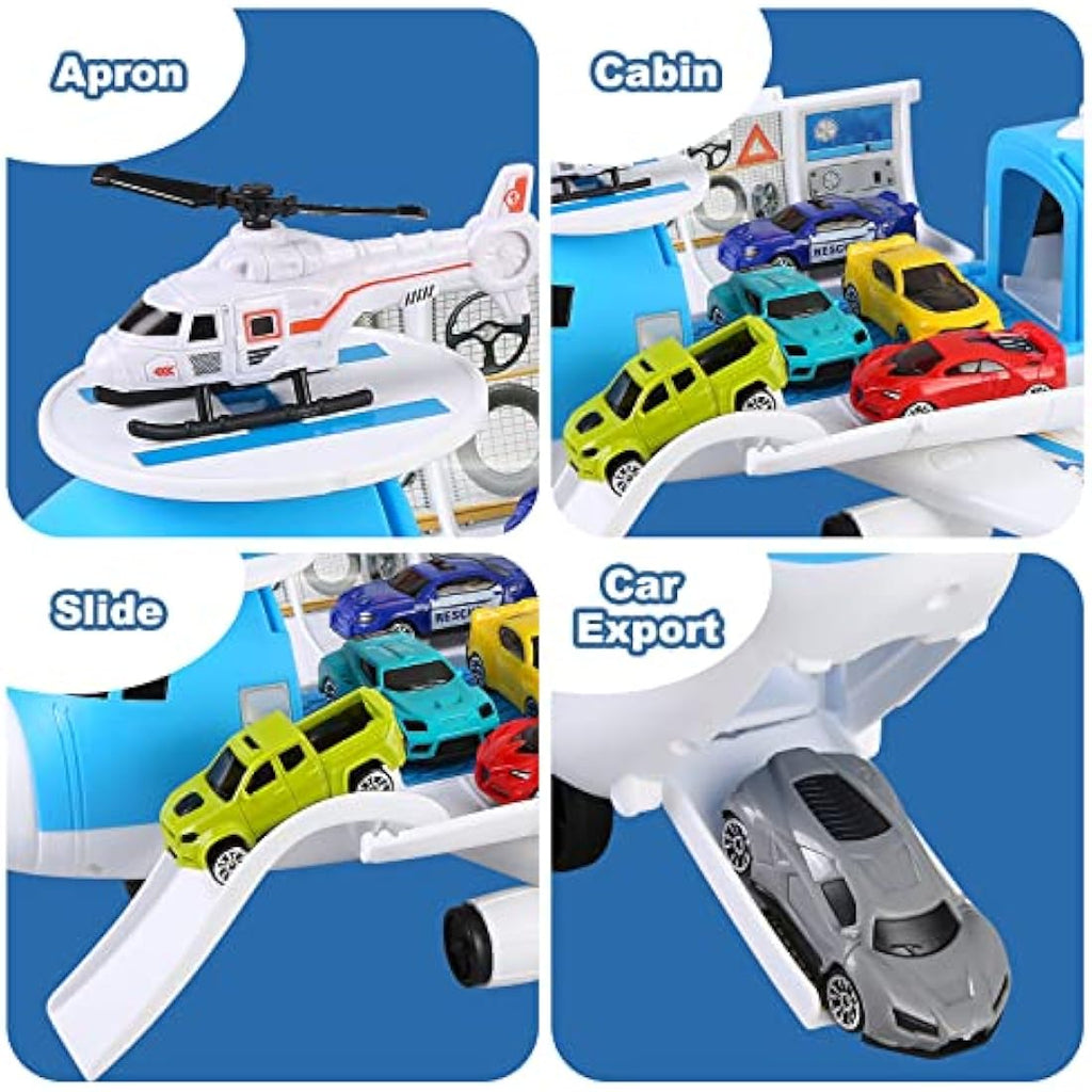Kramow Transport Airplane Toy Set with 9 Vehicles for Boys and Girls