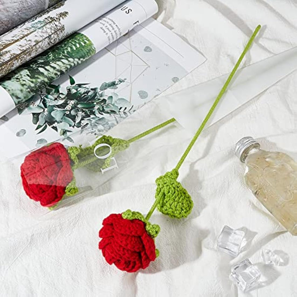 FINGERINSPIRE Handmade Crochet Rose Bouquet – 2pcs Knitted Red Flowers
