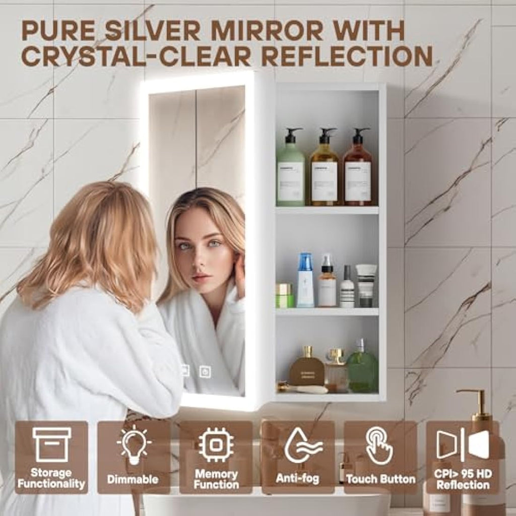 LED Bathroom Mirror Cabinet – Anti-Fog Wall Mounted Storage