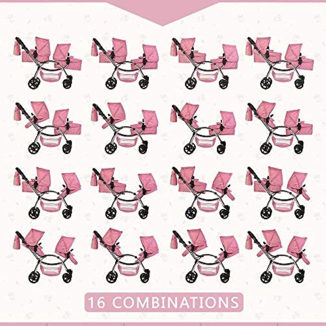 Roma Darcie Twin Dolls Pram in Pink | Adjustable Handle Double Buggy
