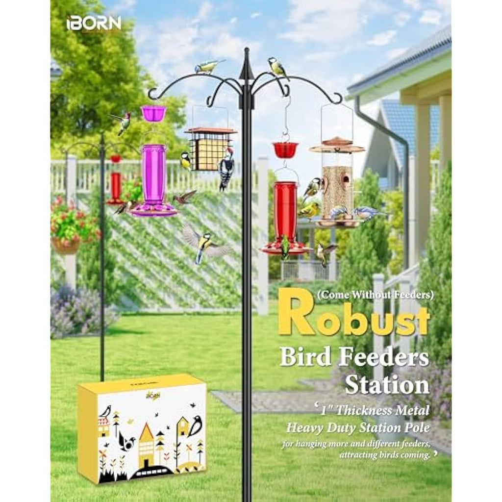 iBorn Heavy Duty Bird Feeding Station – 87 Inch Metal Pole with 4 Hooks