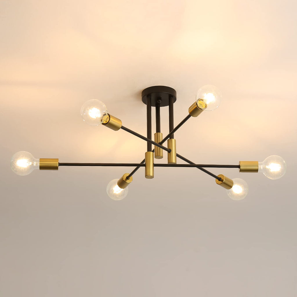DAXGD 6-Light Modern Sputnik Ceiling Light – Black & Gold Flush Mount