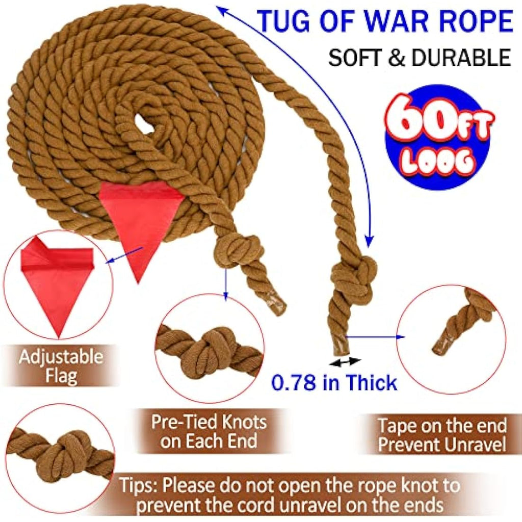 WYRJXYB 60ft Tug of War Rope Set – Natural Cotton Outdoor Game for 36 Kids