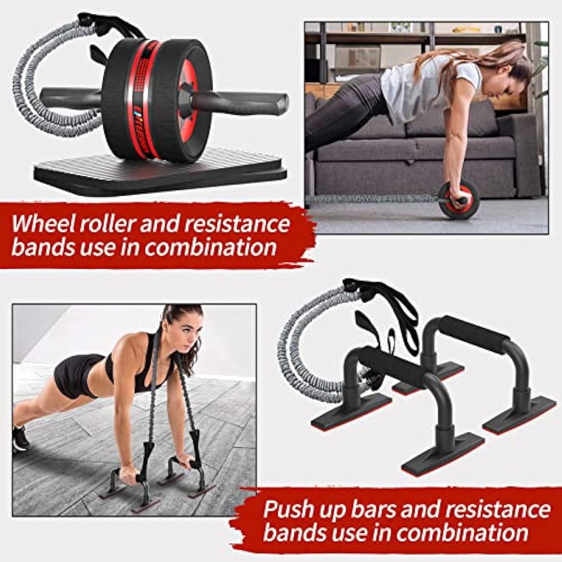 EnterSports Ab Roller Wheel Kit with Resistance Bands and Knee Mats