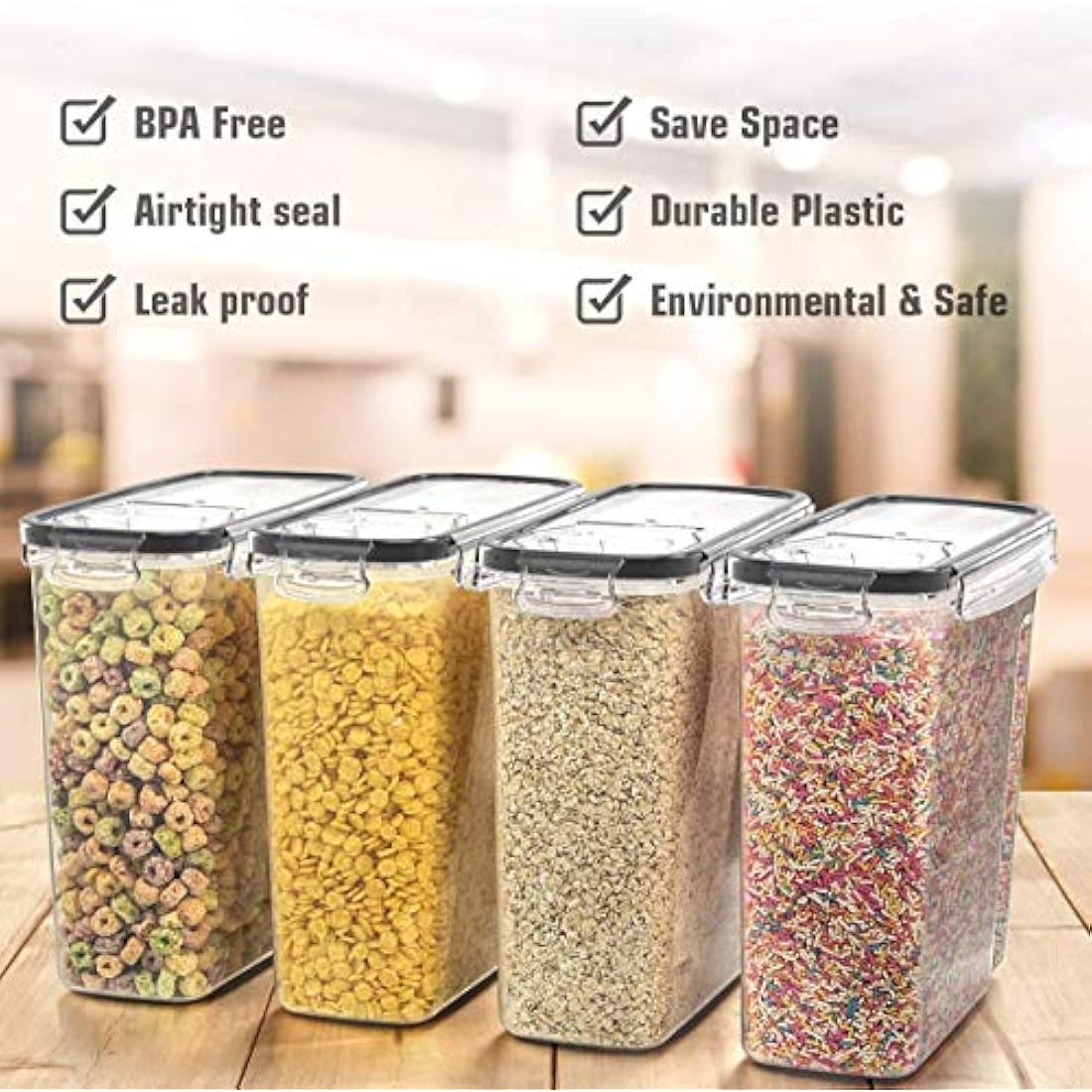 Wildone Airtight Cereal Container Set | 4L BPA-Free Food Storage (4 Pack)