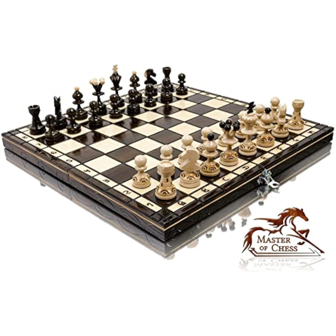 Master of Chess Pearl 14" Wooden Chess Set – Handmade Travel Board