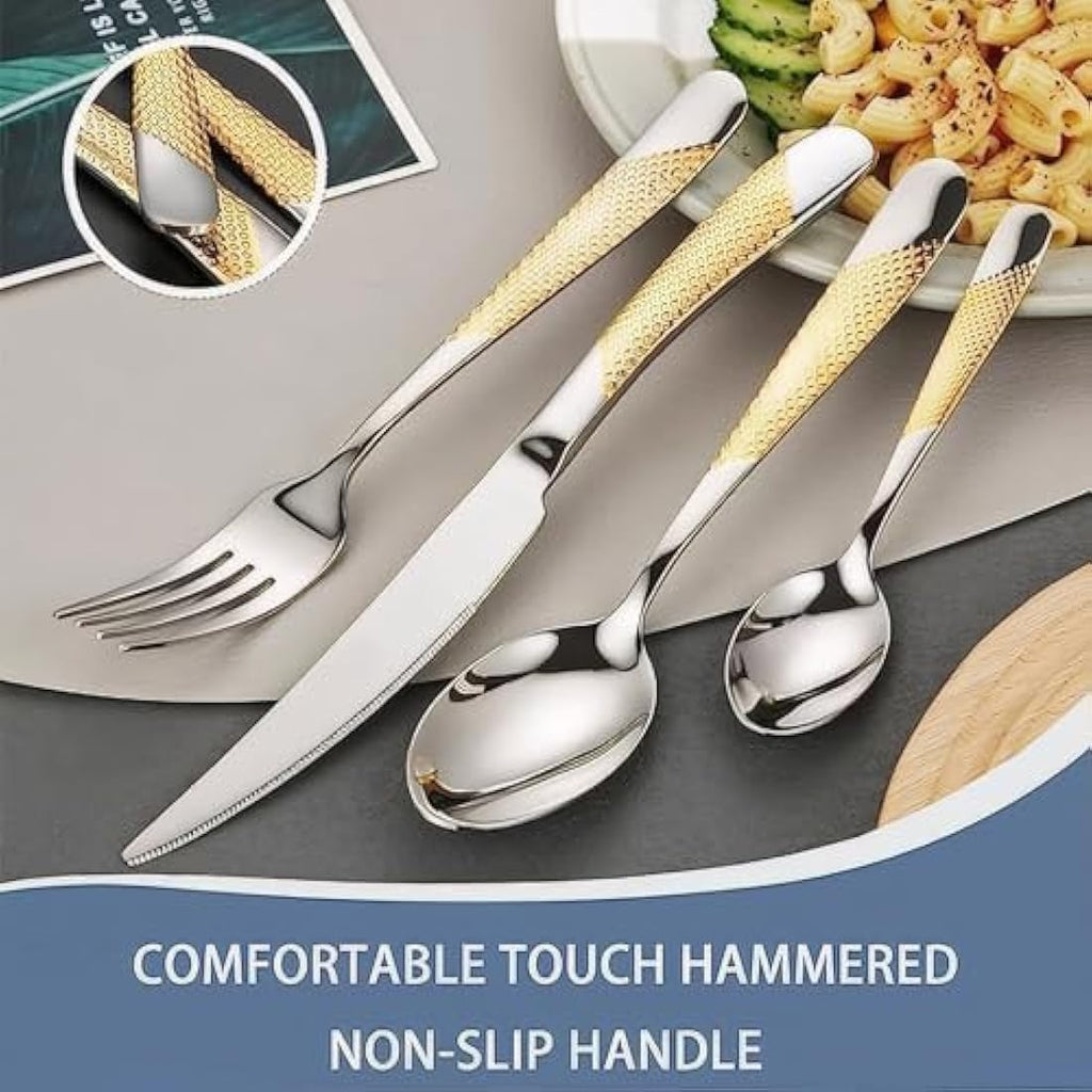 24-Piece Gold Stainless Steel Cutlery Set with Holder