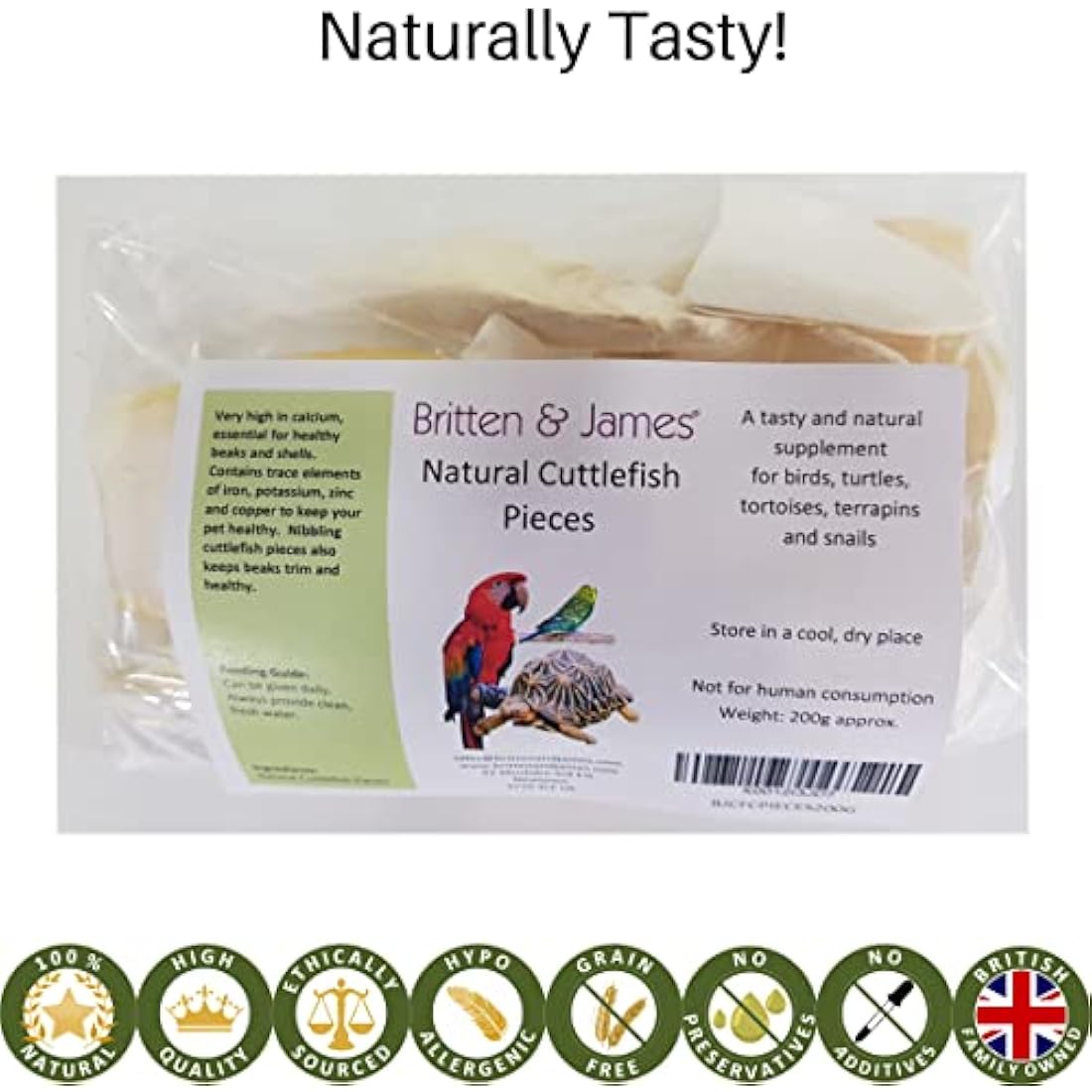 Britten & James Natural Cuttlefish Bone Pieces for Birds - Calcium, 200g