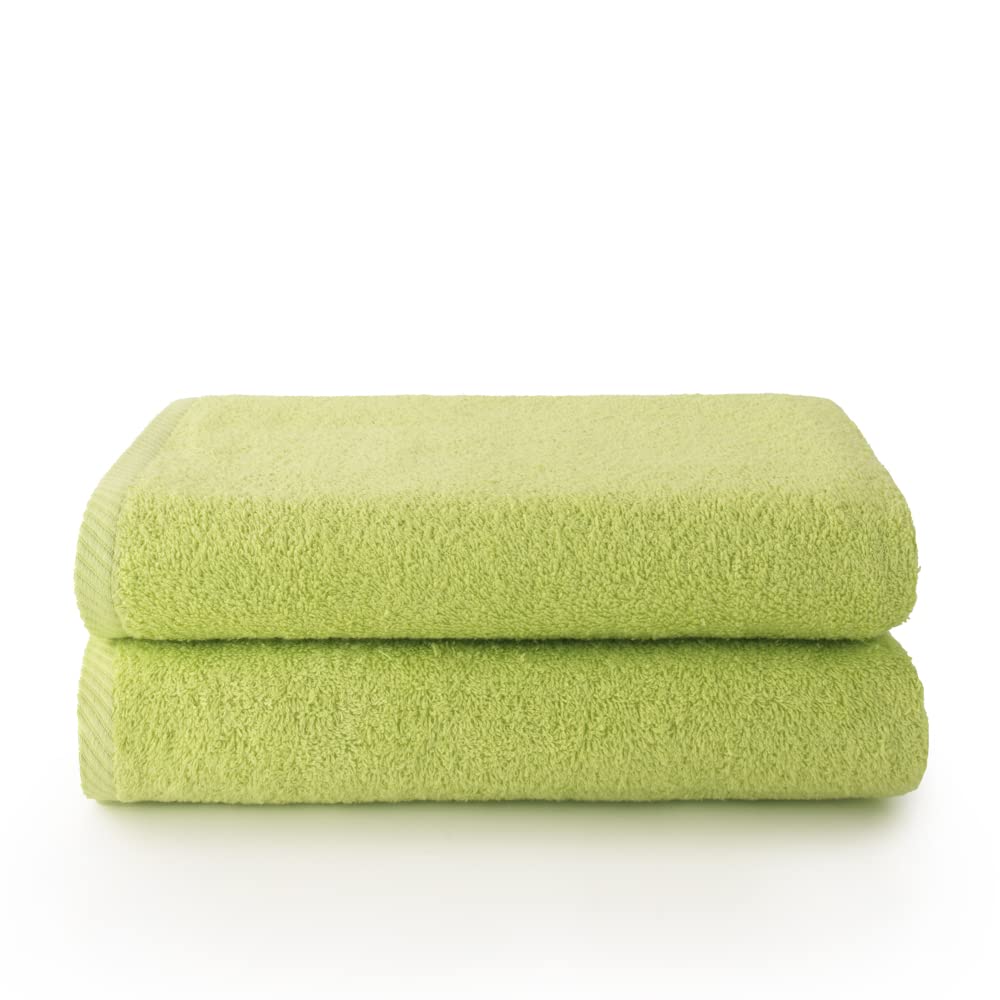 Top Towels Plus – 2-Piece Large Cotton Bath Towel Set – 70x140cm Lime