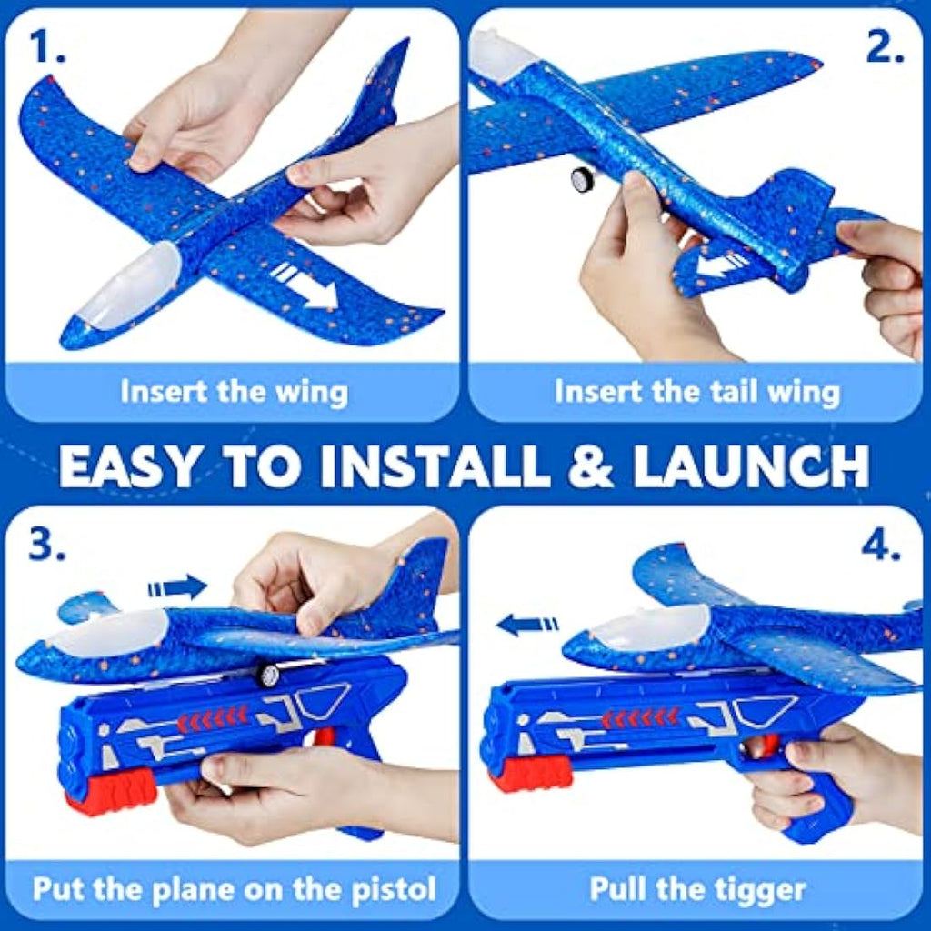Airplane Launcher Toy | 3 Pack LED Foam Glider Planes