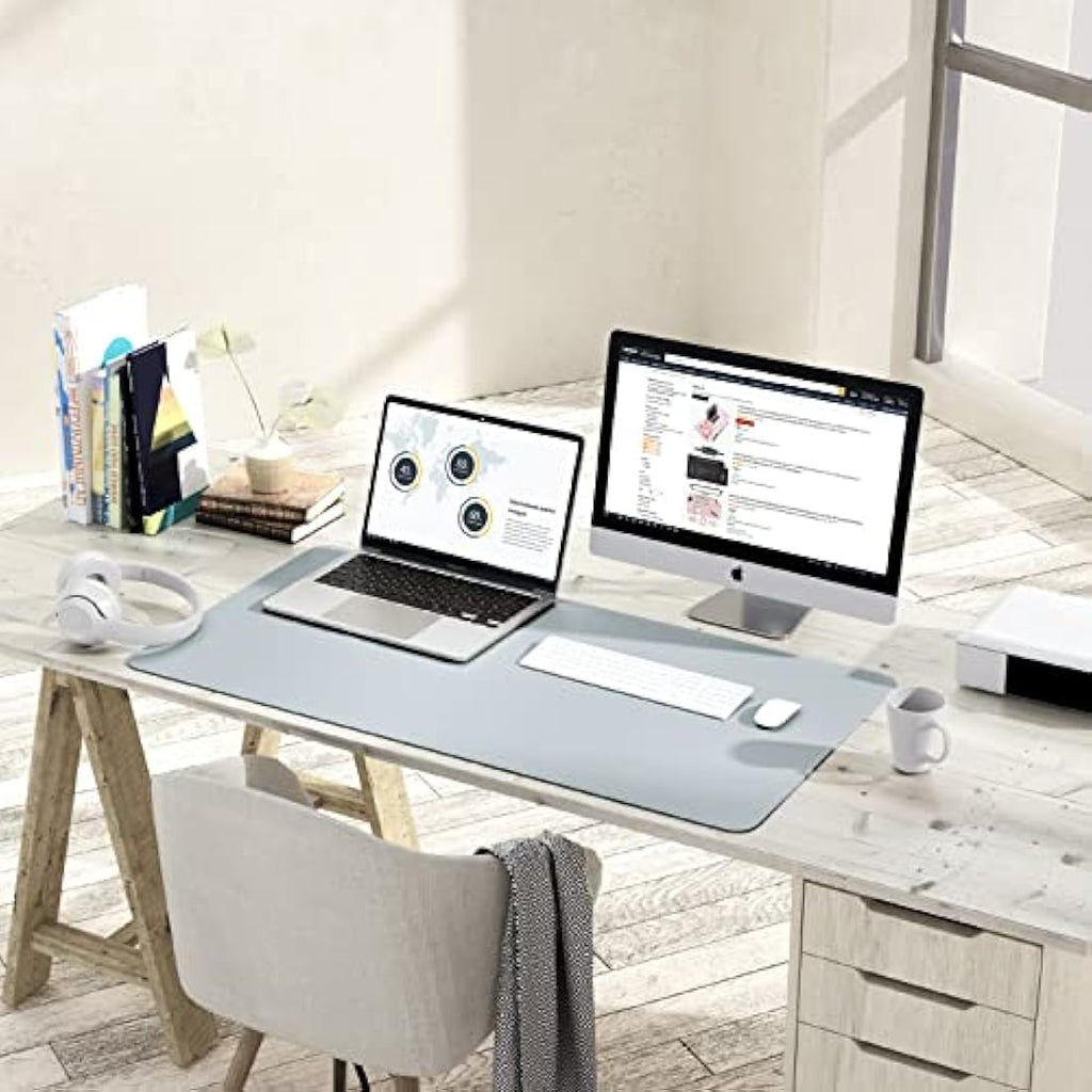 YSAGi Leather Desk Pad – Waterproof Non-Slip Office Writing Mat, Silver Grey