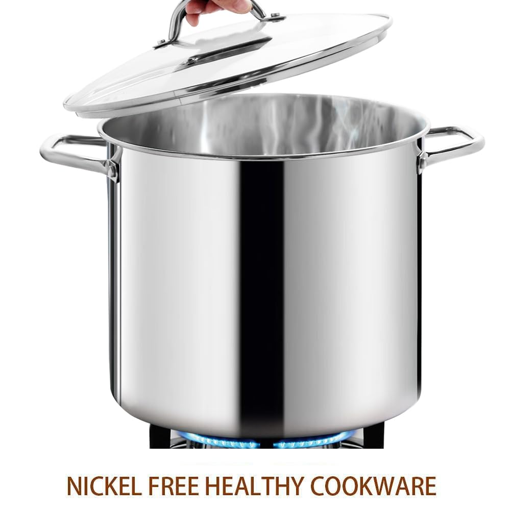 HOMICHEF 22.5L Nickel Free Stainless Steel Stock Pot with Glass Lid