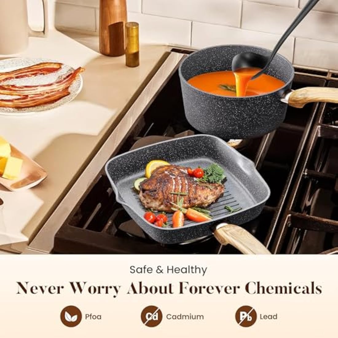 Kitchen Academy 17-Piece Nonstick Induction Cookware Set – Gray Granite