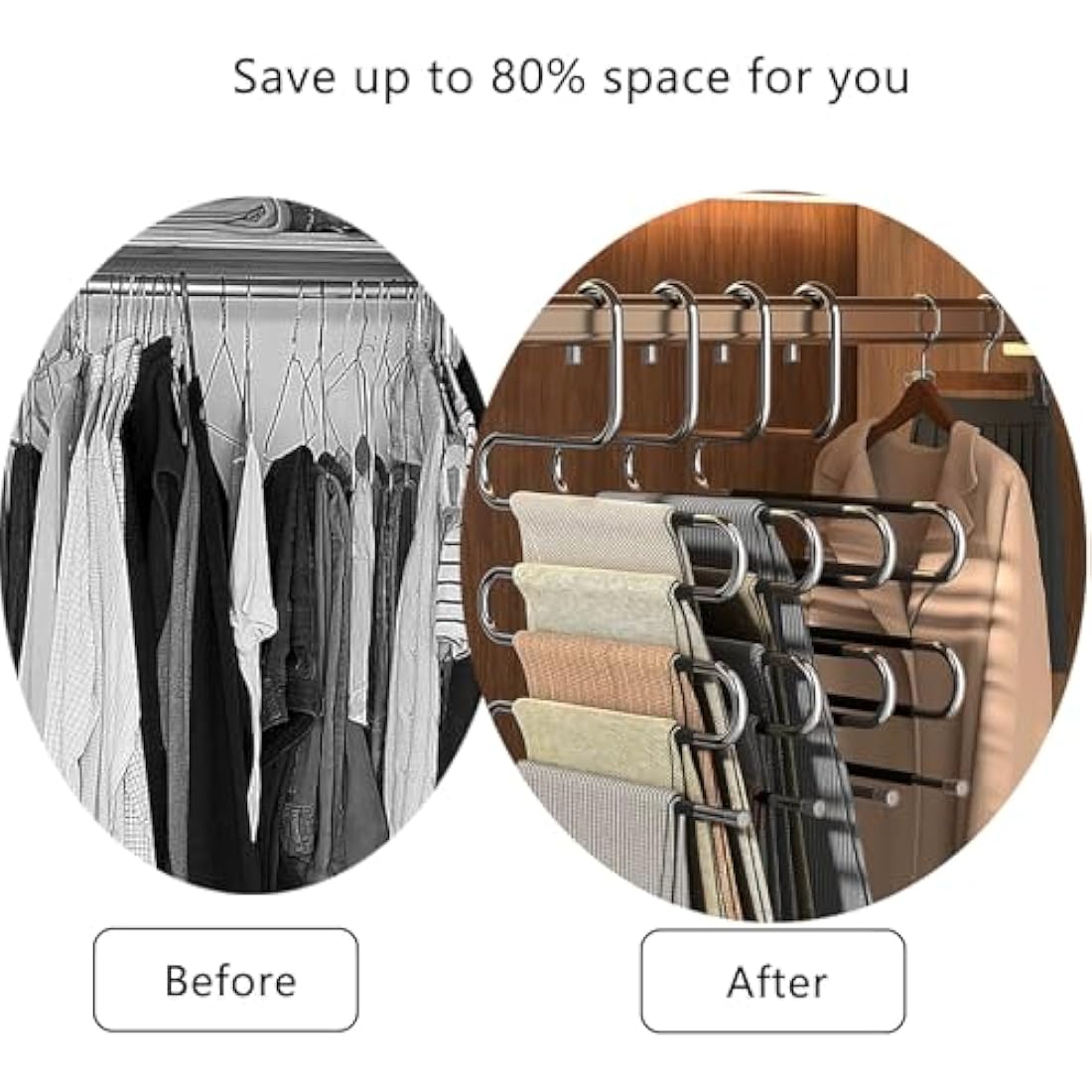 5-Tier S-Type Pants Hangers – Stainless Steel 3 Pack