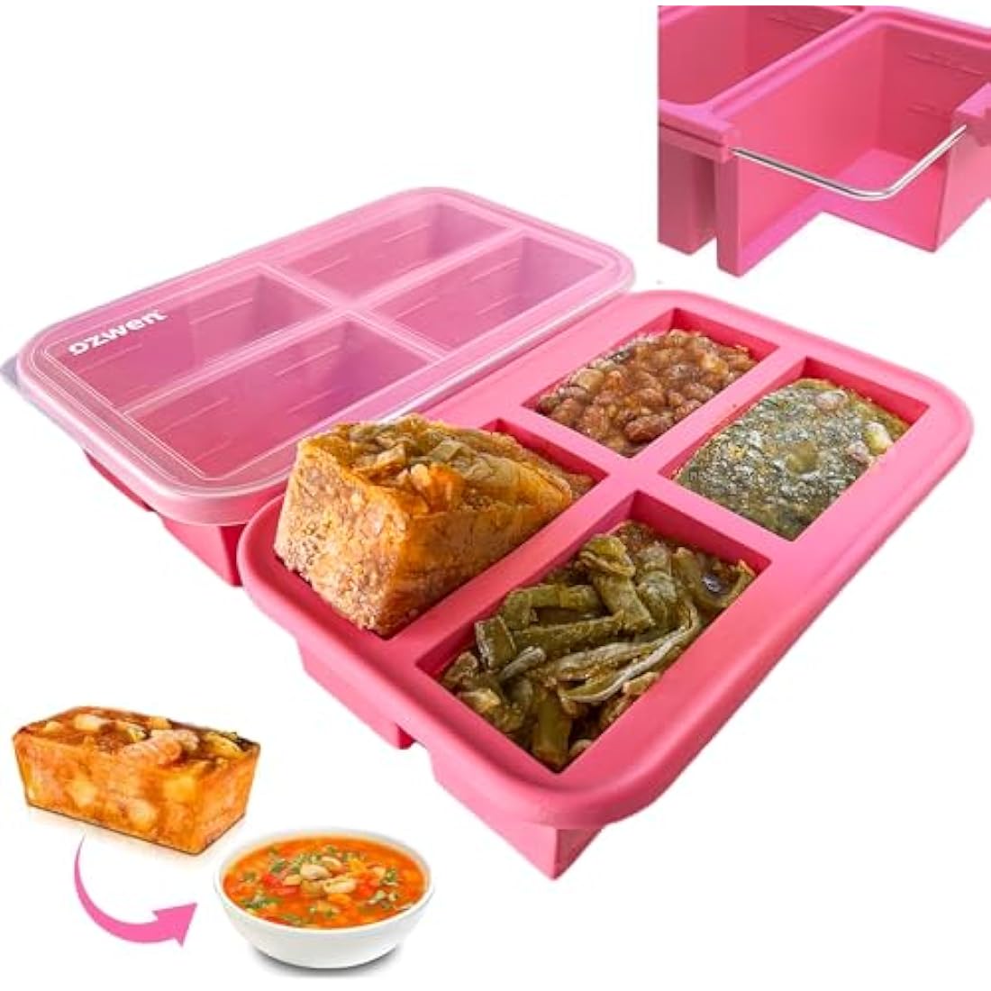 Ozwen Silicone Soup Freezer Tray with Lid - 1-Cup Meal Prep Moulds, 2-Pack