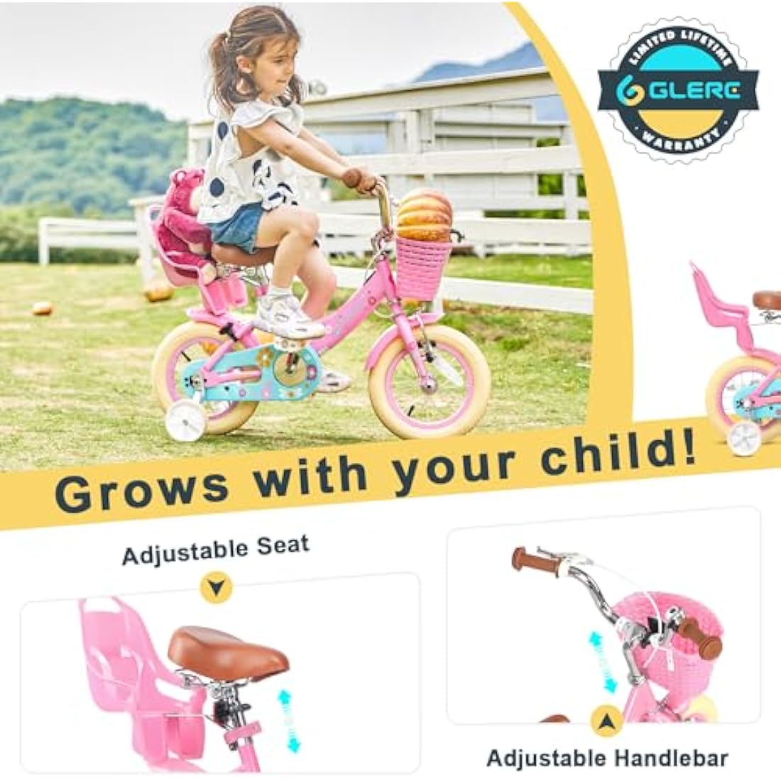Glerc Maggie 14 Inch Girls Bicycle with Doll Seat and Basket