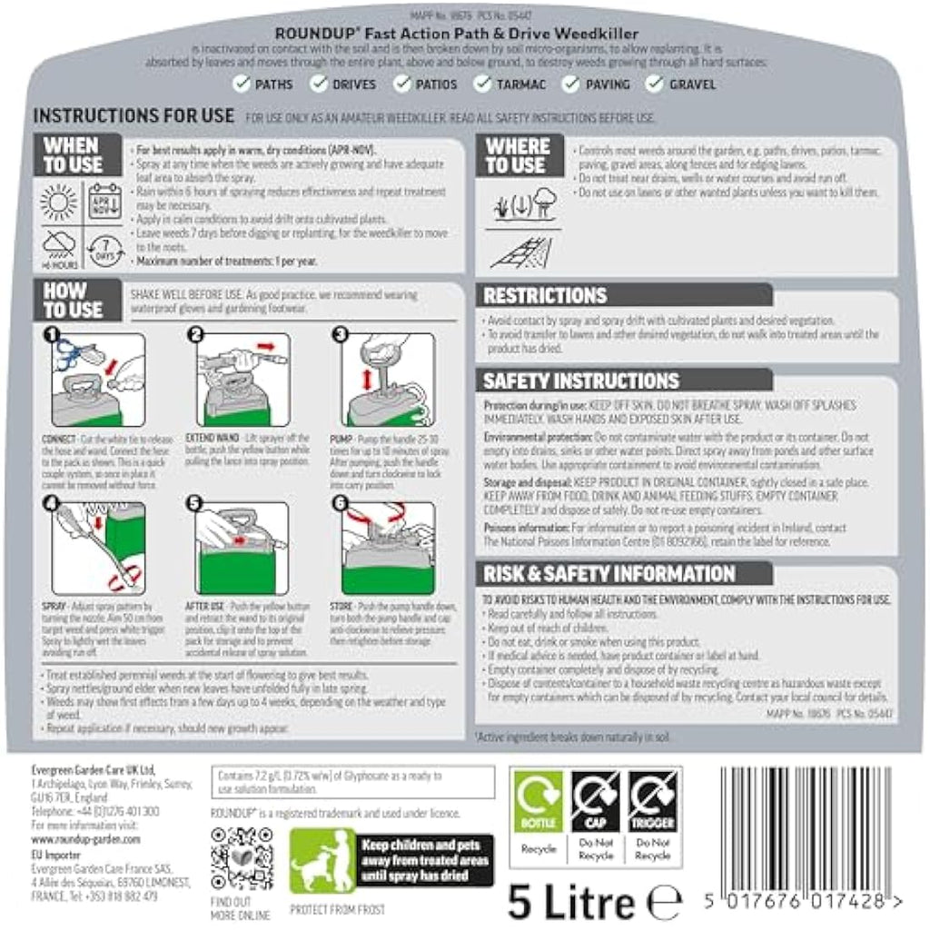 Roundup Path Weedkiller | 5L Pump 'N Go Ready to Use Systemic Herbicide