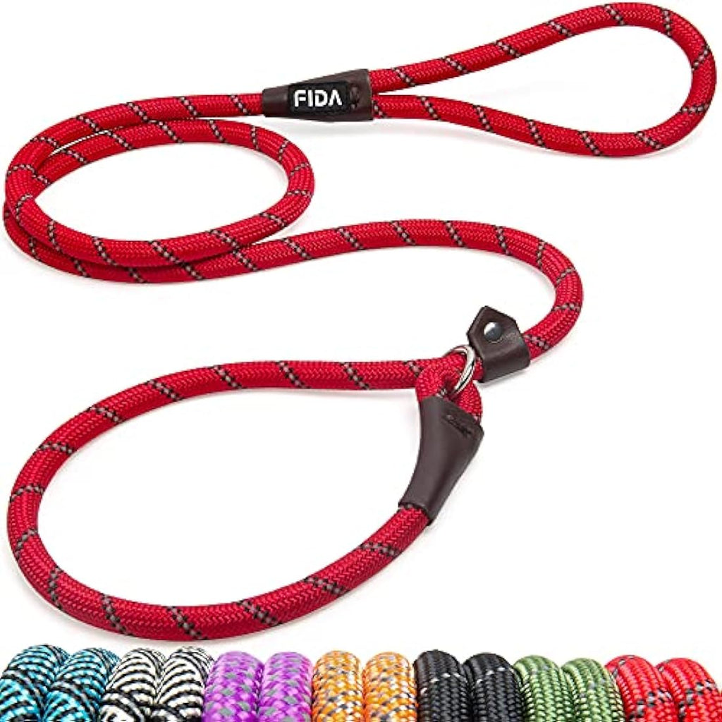 Fida Reflective Nylon Slip Lead for Dogs – 1.8m Rope Leash (Pack of 5)