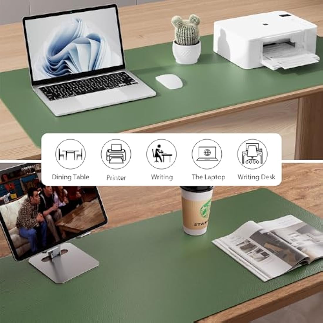 Aothia PU Leather Desk Mat – Non-Slip Mouse Pad & Protector, Olive Green