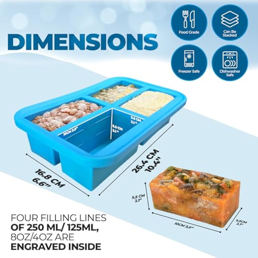 Ozwen Silicone Soup Freezer Tray with Lid – 1-Cup Meal Prep Moulds, 2-Pack