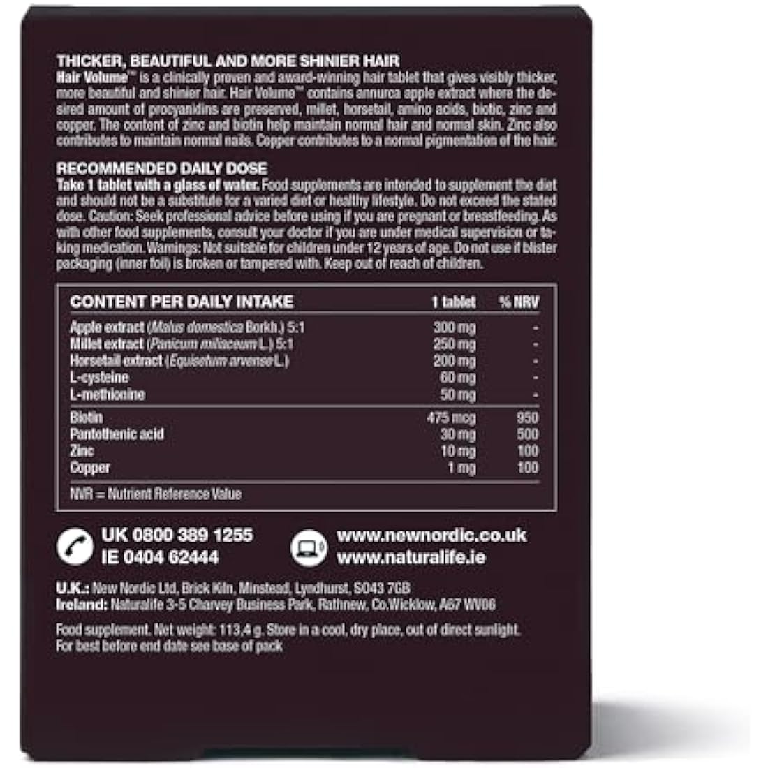 New Nordic Hair Volume Vitamins – Biotin & Apple Extract – 90 Tablets