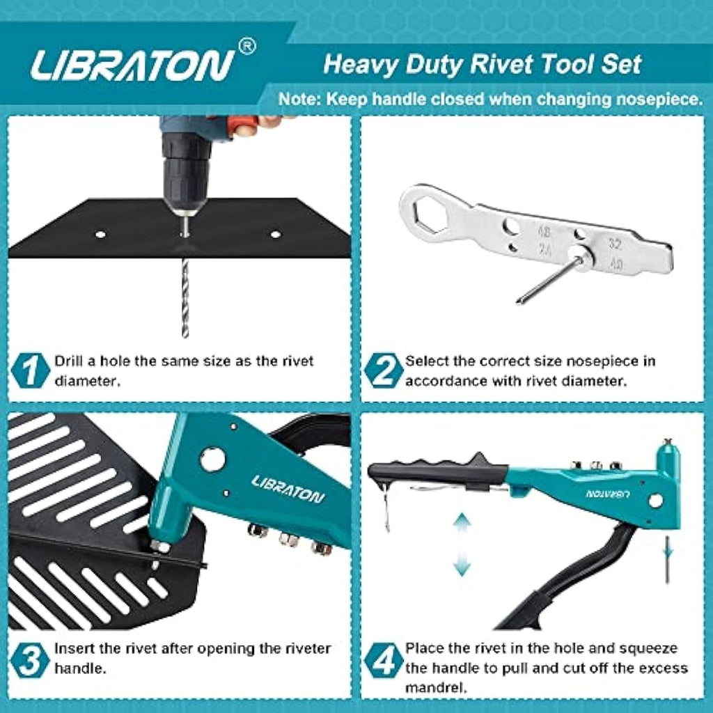 Libraton Heavy Duty Pop Rivet Gun Set | Professional Hand Riveter Tool