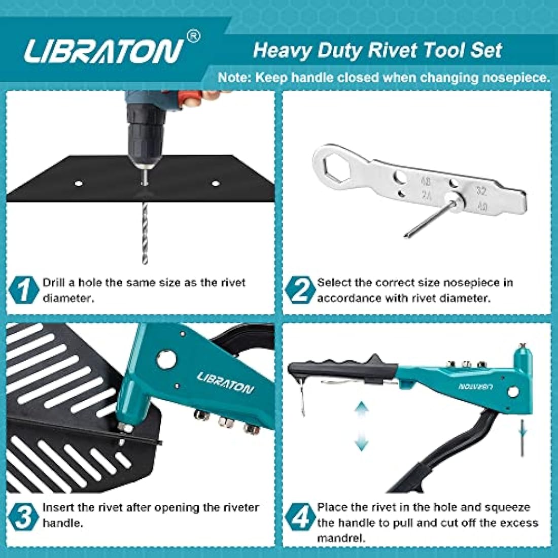 Libraton Heavy Duty Pop Rivet Gun Set | Professional Hand Riveter Tool