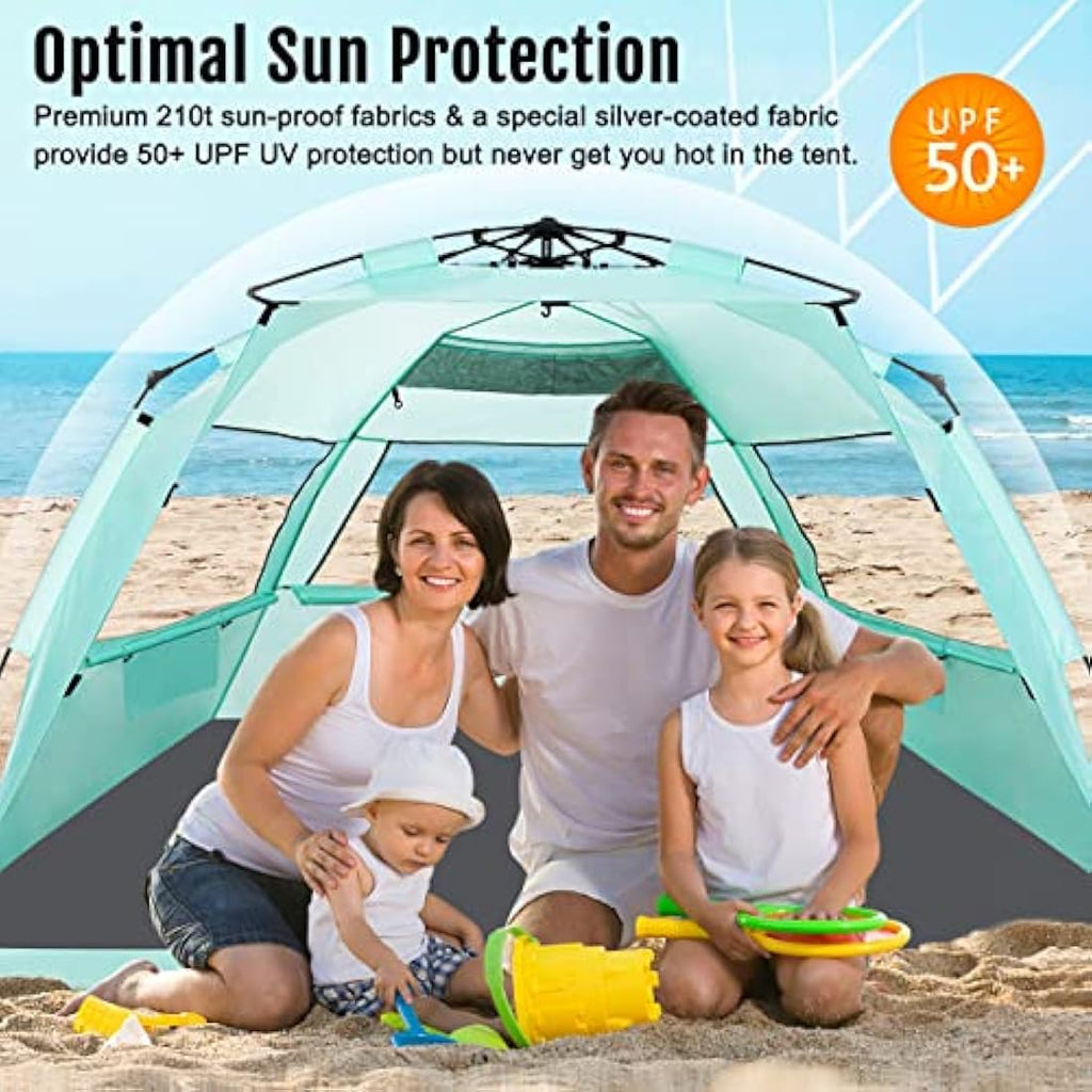 WhiteFang XL Pop Up Beach Tent – 3-4 Person UV Sun Shelter with Floor