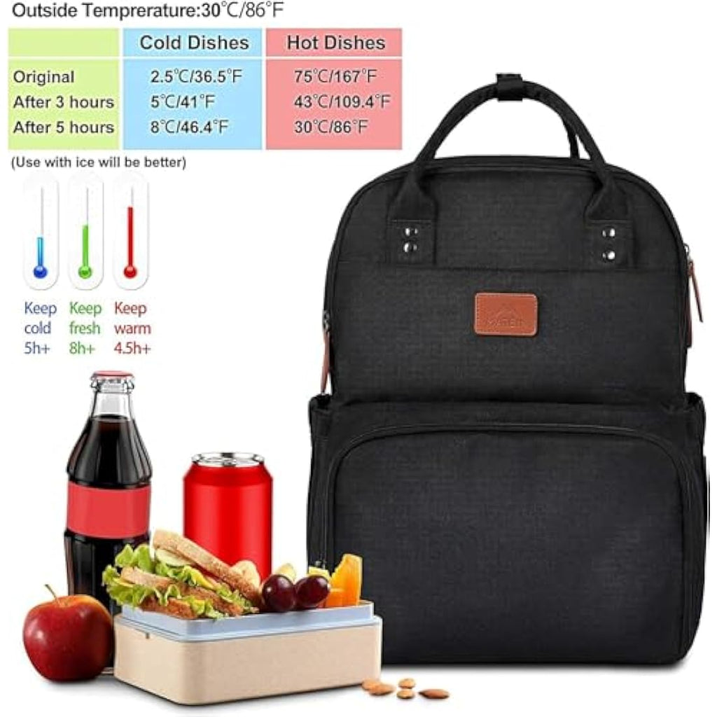 Matein 17 Inch Laptop Lunch Backpack | Insulated Cooler & USB Port – Black