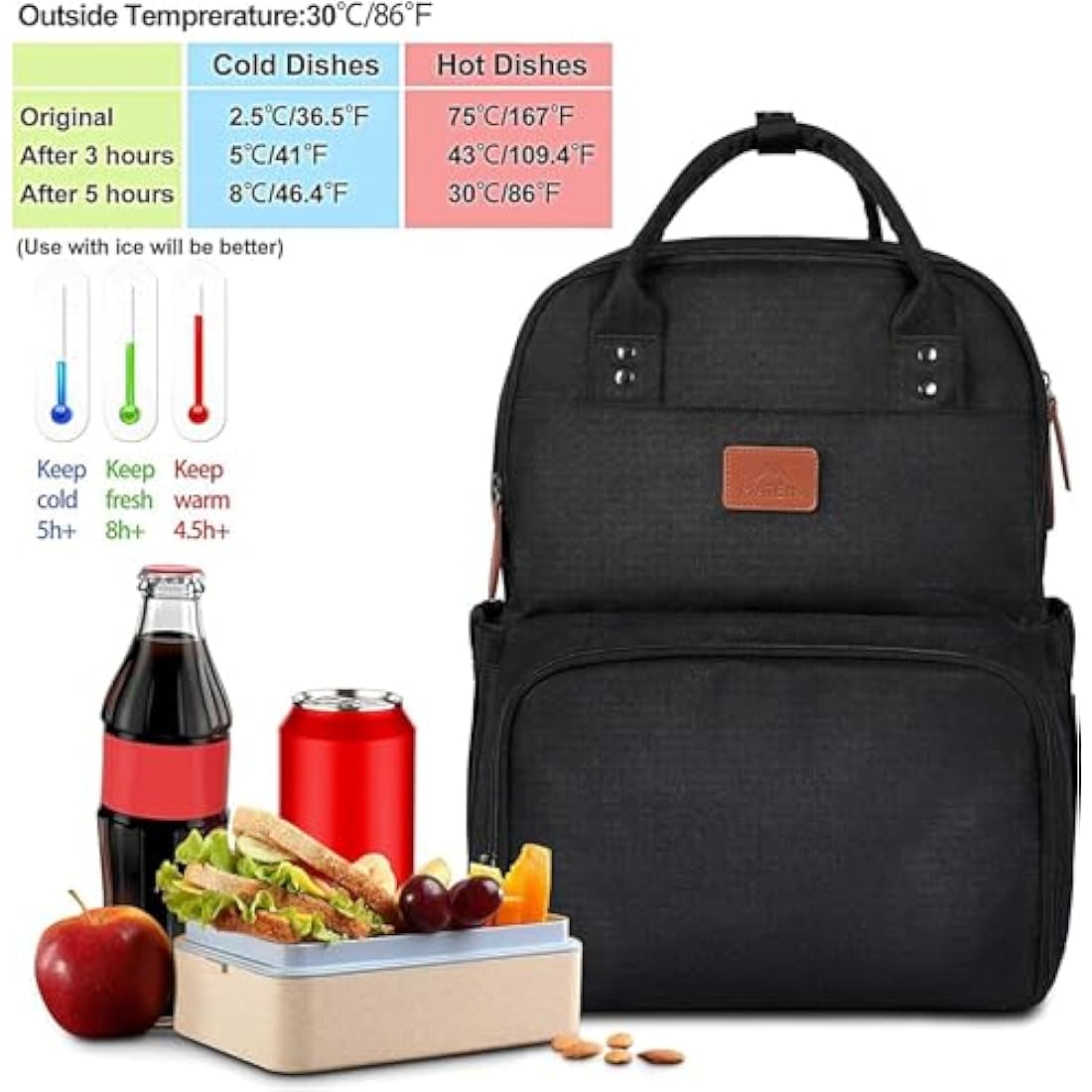 Matein 17 Inch Laptop Lunch Backpack | Insulated Cooler & USB Port – Black