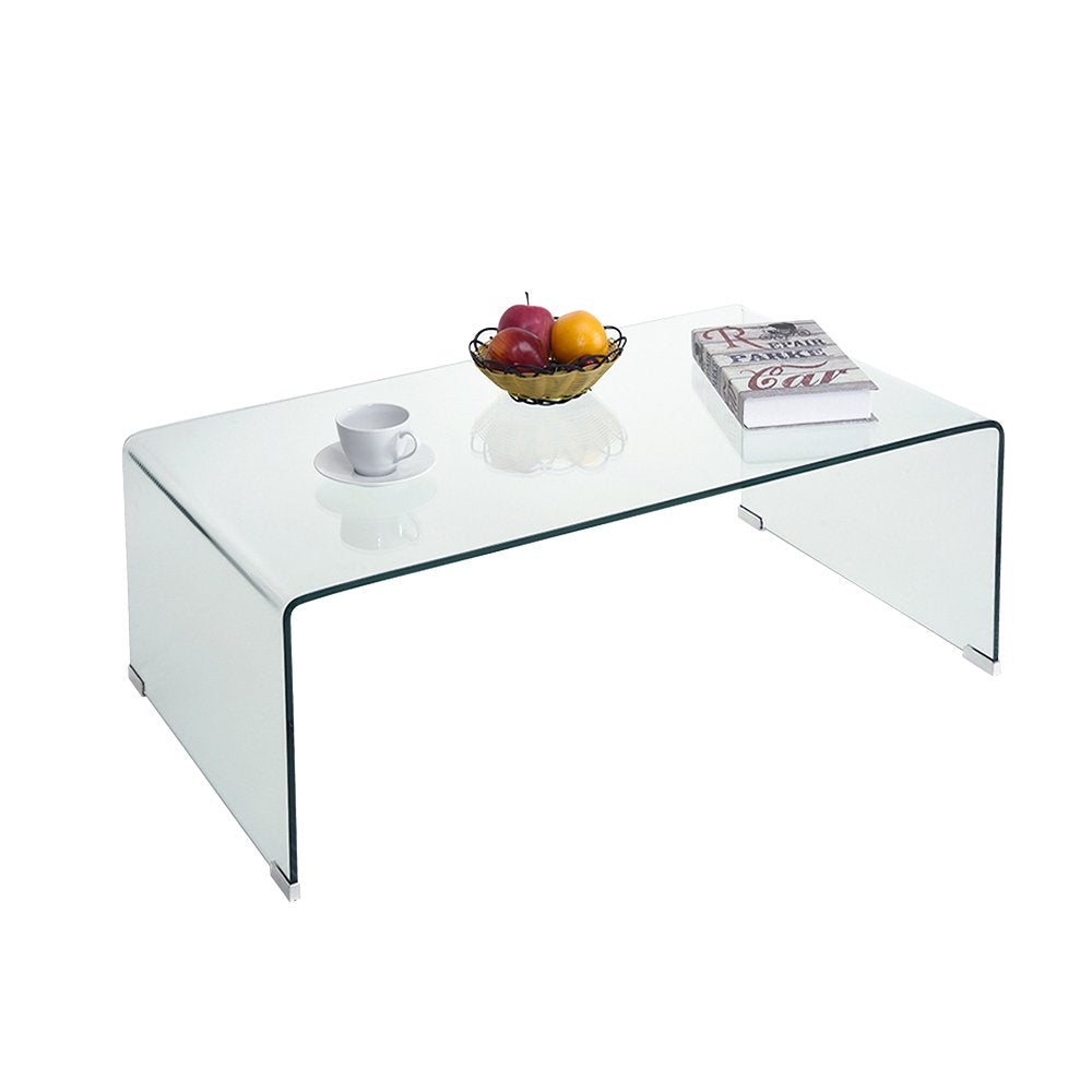 Panana Clear Tempered Glass Coffee Table 100cm Length Compact Living Room Side End Table