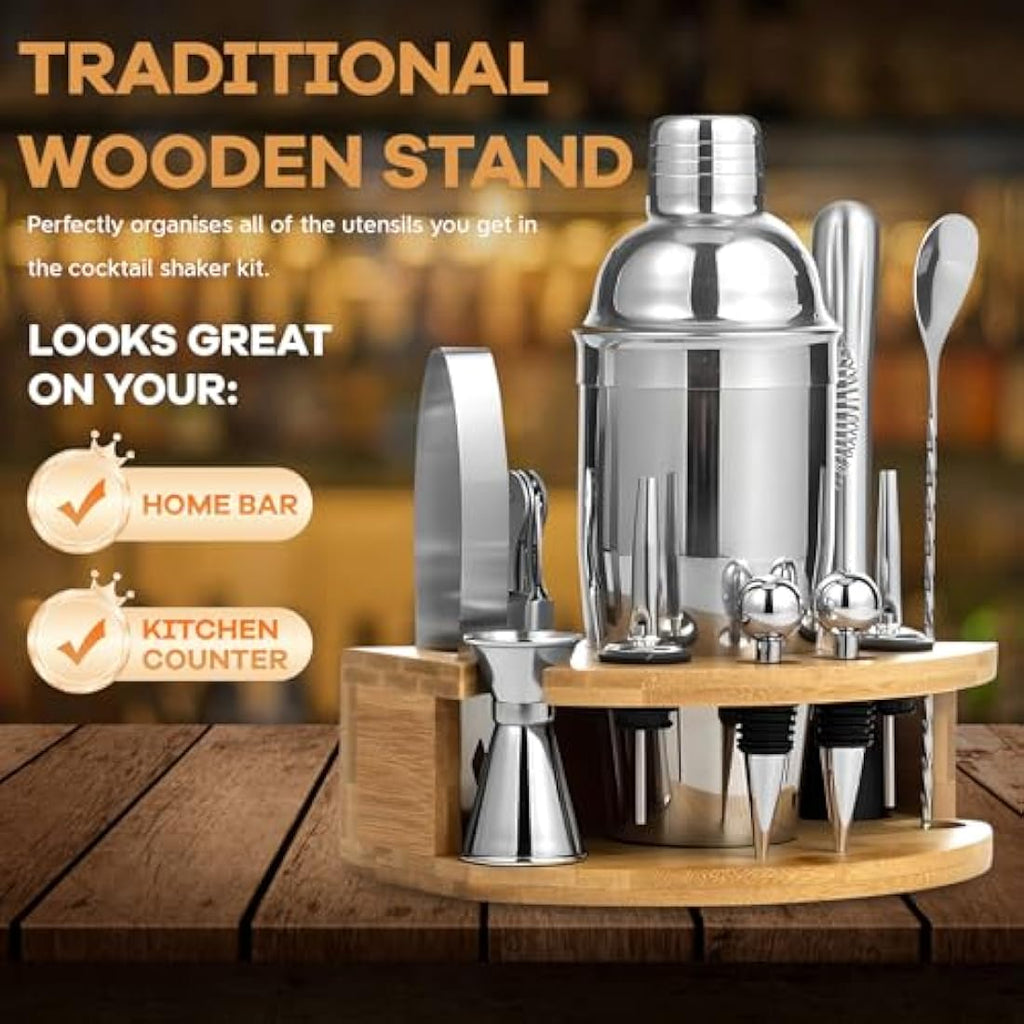 12-Piece Stainless Steel Cocktail Shaker Set with Stand