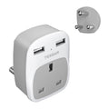 TESSAN UK to India Travel Adapter | Type D Plug with 2 USB Ports
