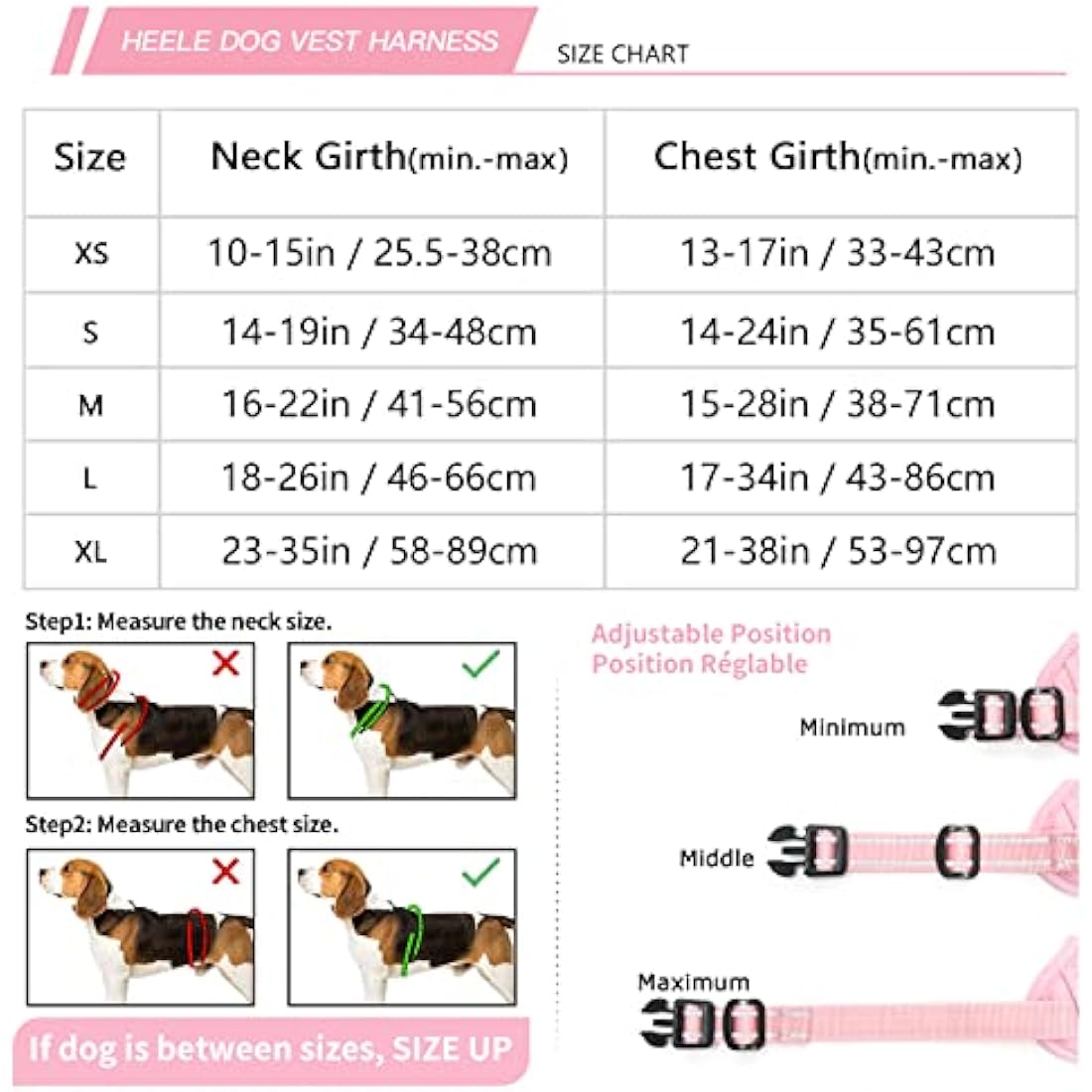 HEELE No Pull Dog Harness | Reflective Padded Pet Vest - Light Pink, XL