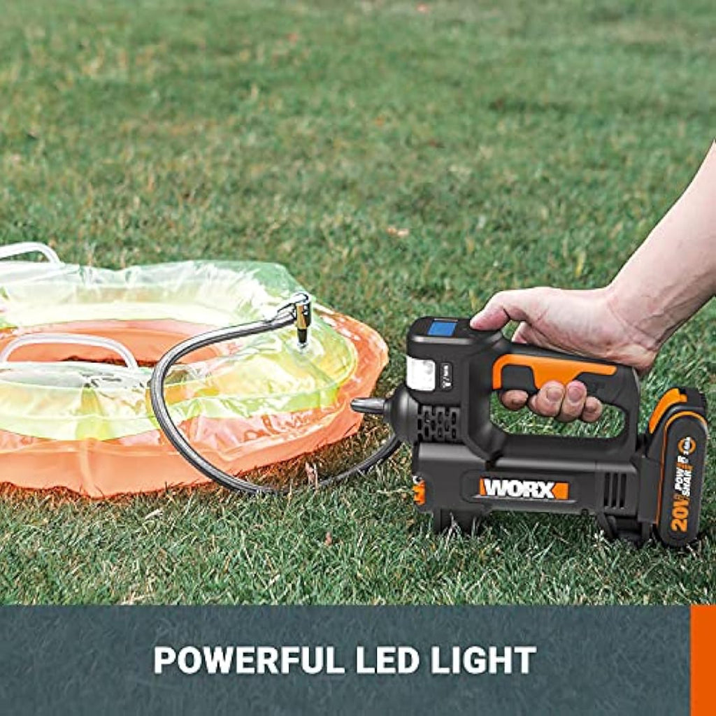 Worx WX092.9 20V Portable Cordless Tire Inflator with Digital LED Gauge