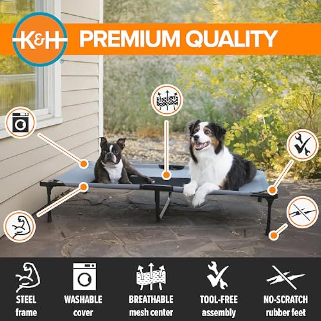 K&H Pet Products Elevated Dog Bed – Cooling Outdoor Cot, XL Grey