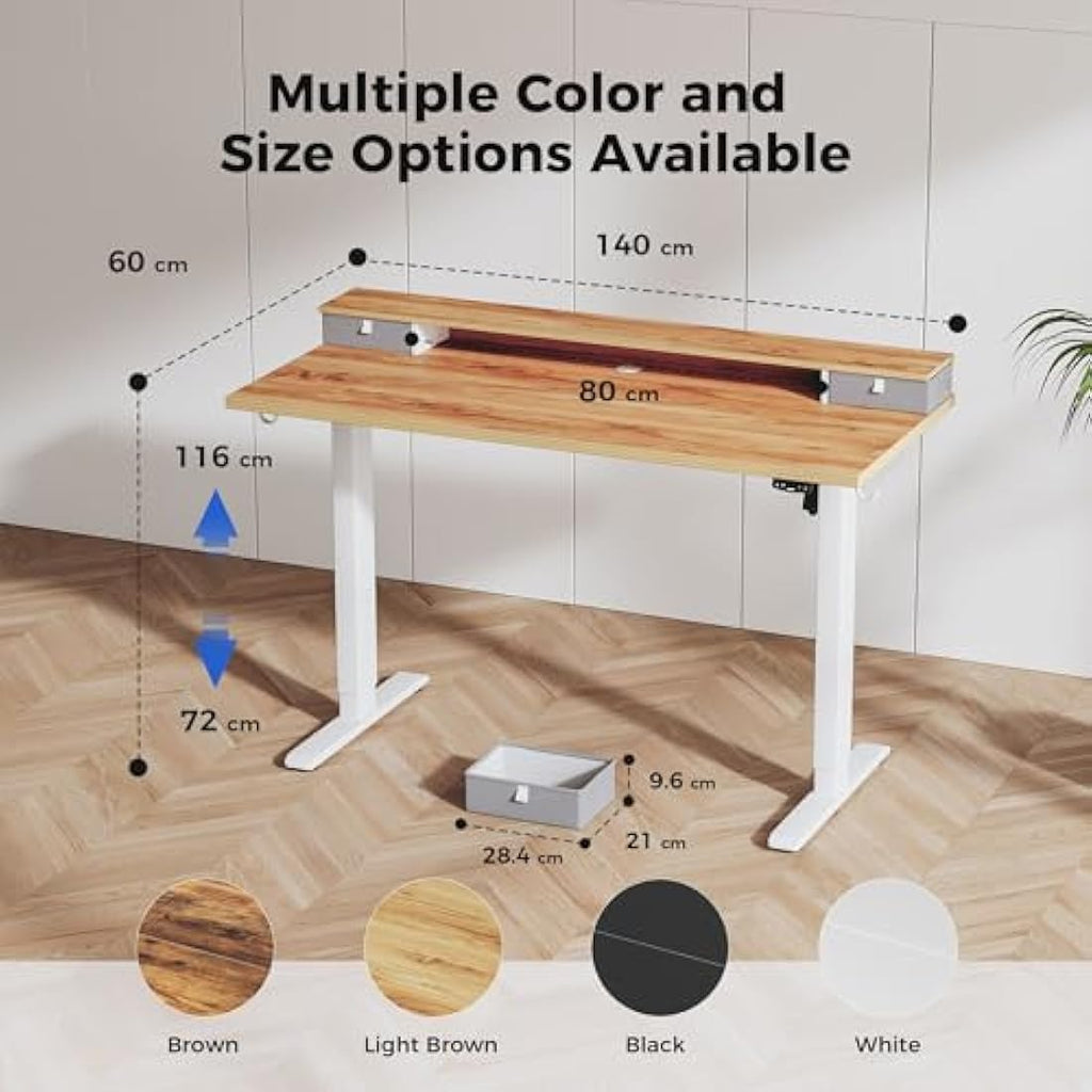 Agilestic Electric Standing Desk - 140x60cm Sit-Stand Desk with 2 Drawers