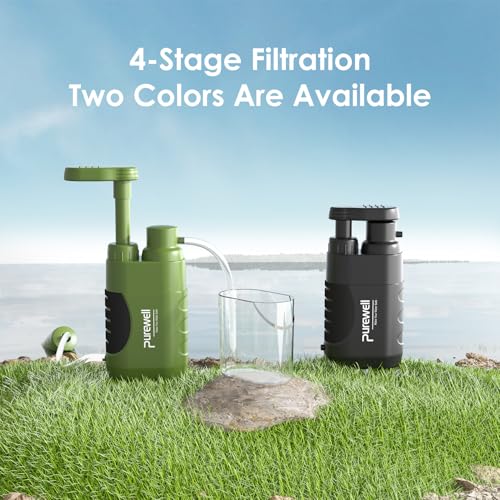 Purewell Portable Water Purifier Pump - 0.01 Micron 4-Stage Filter (2 Pack)
