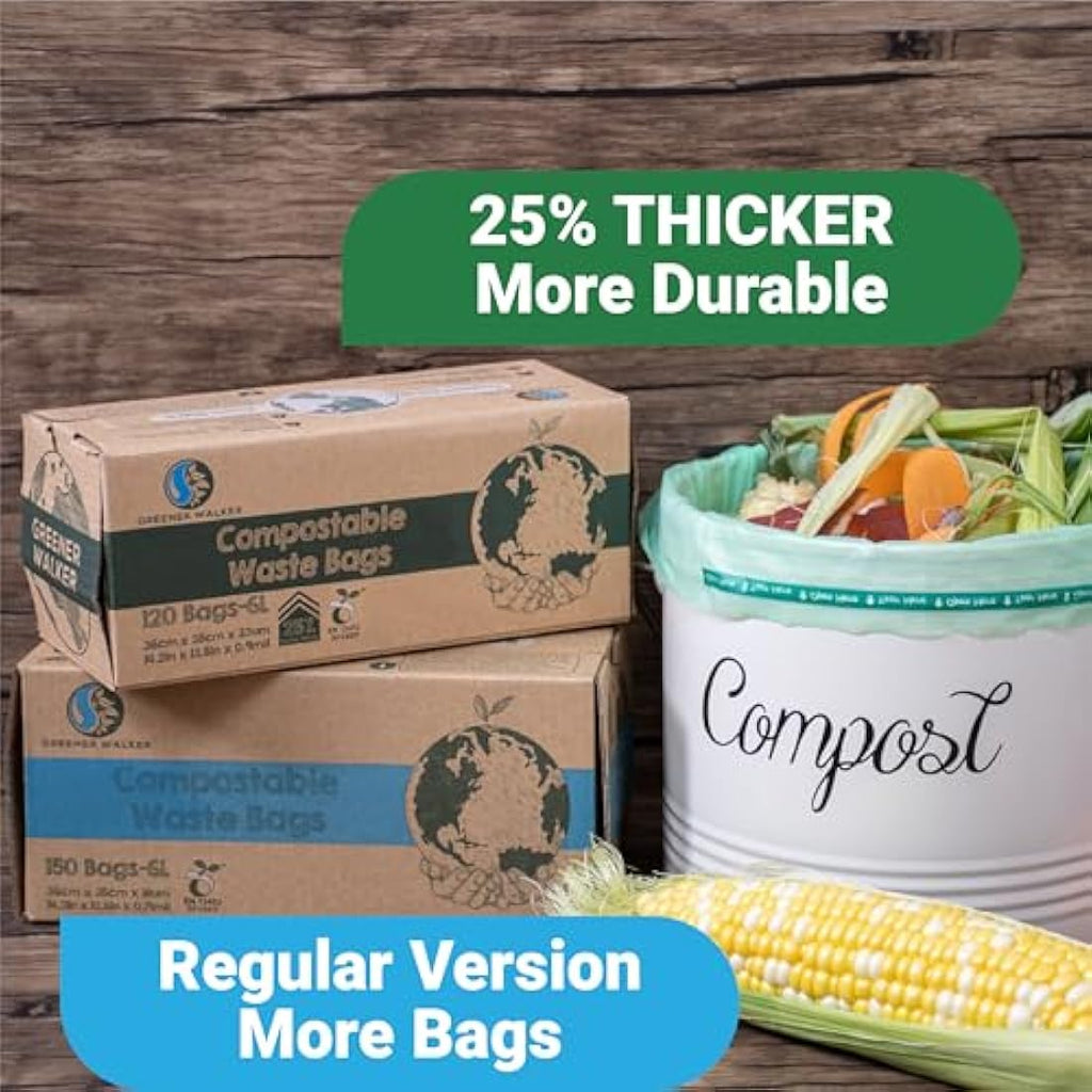Greener Walker 6L Compostable Caddy Bin Liners – 120 Extra Thick Bags