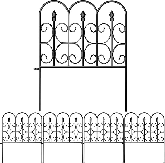 Amagabeli Decorative Garden Fence | 5-Panel Rustproof Metal Dog Barrier