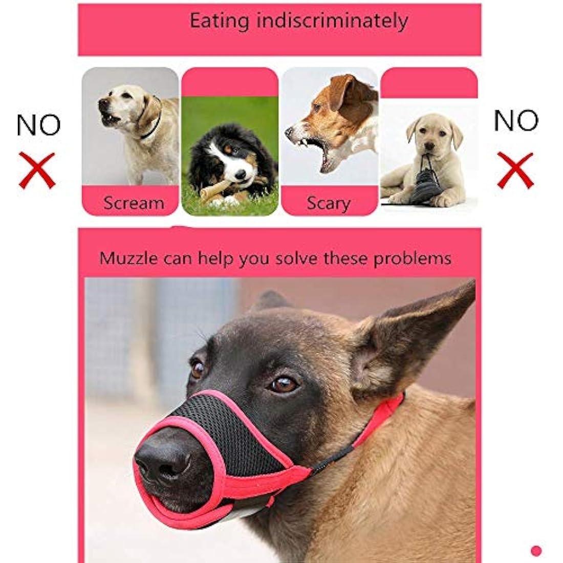 HEELE Dog Muzzle | Breathable Padded Nylon Anti-Biting Mask - Black/Orange