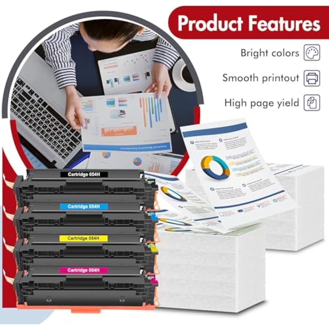 INFITONER 054H High-Yield Toner Cartridges for Canon i-SENSYS (4-Pack)