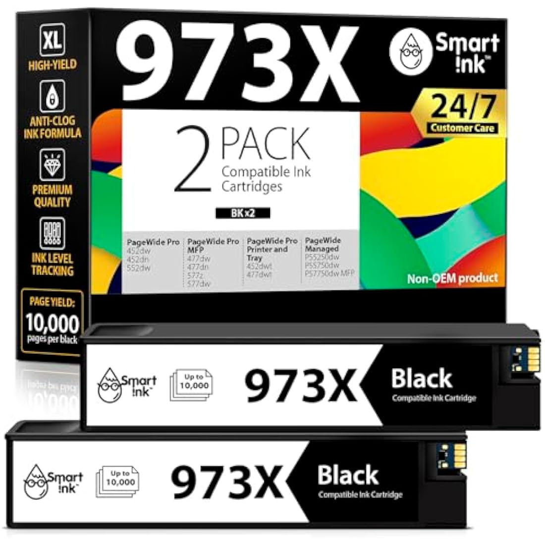 Smart Ink 973X High-Yield Black Ink Cartridges for HP PageWide Pro – 2 Pack