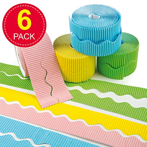 Baker Ross Pastel Corrugated Borders – Kids Craft Paper Rolls (6 Pack)